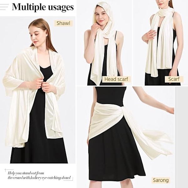 Satin Sjal för Kvinnor Bröllopssjal Passar för Aftonklänning Elegant Chic Sjal Passar för Beige
