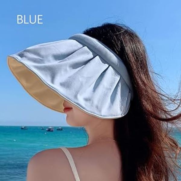 (Blå) Dam Visir, Anti UV Visir Mössa, Fällbar Hatt, Bred Brätte