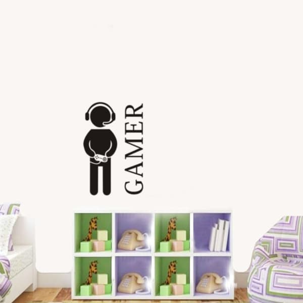 Gamer with Controller Wall Decal Vinyl Art Design Sticker Wall fo