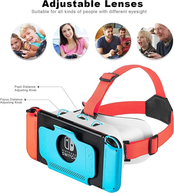 Switch 3D VR -lasit Nintendo Switchille/Switch OLEDille, säädettävällä HD-linssillä White and Red