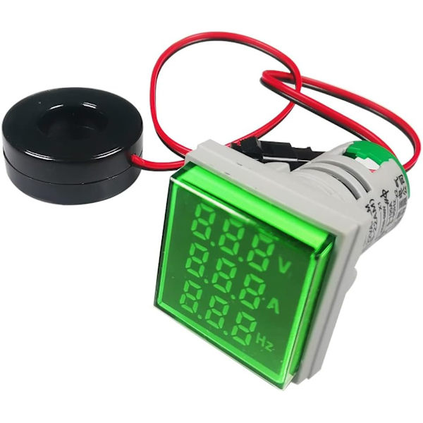 (Grøn) 22mm AC Strømspændingstester, AC 50-500V/0-100A/0-99Hz V