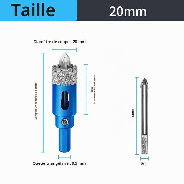 20 mm diamant hulsav med centreringsguide borebit, professionel loddet diamant borebit til fliser, porcelæn