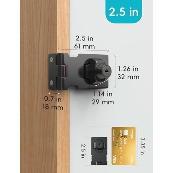 2,5 tuuman mustat lukolliset haspit, kaappilukot, kaappilukot avaimilla, kiertävä lukittava haspi, laatikoille, kaapeille