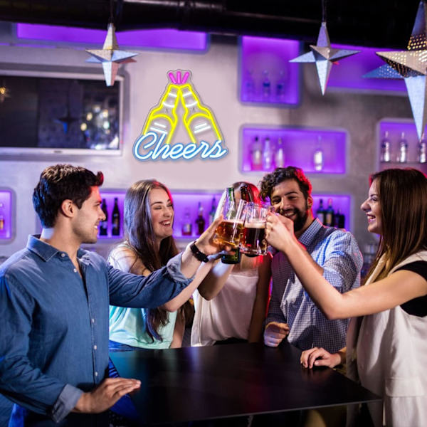Öl Cheers Neon Skylt Bar Gul och Blå LED Ljusskylt för Vägg
