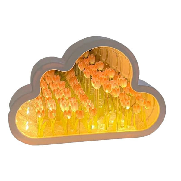 Skytulipan speil, 2 i 1 skytulipan bordlampe med speil, LED tulipan bordlampe nattbordslampe for