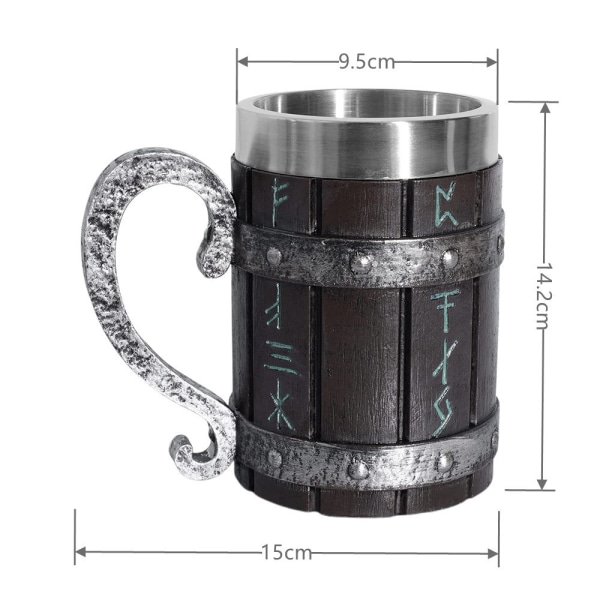 Nordic Viking Rune Beer Pitcher Stainless Steel Wooden Resin 3D Norse Decor Coffee Cool Go