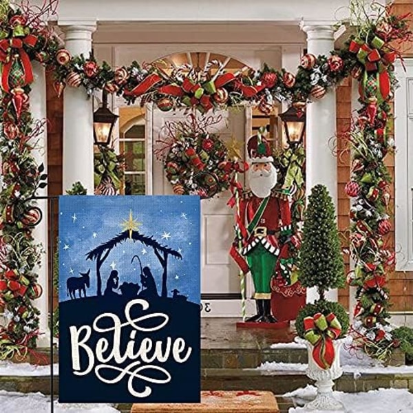 12×18 Tommer Jule-Vinter Tro Jesus Hageflagg Dobbeltsidig Vertikal Rustik Hellig Natt Bondegård for Sesong Ho