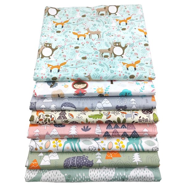 Patchwork-stoff, 50 cm x 50 cm (B), 8 stykker sybomullsstoffer