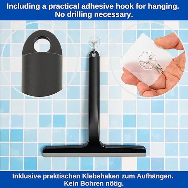 1 st Duschskrapa för Duschkabin och Fönster, Torkbredd 23 cm, Självhäftande Krok Ingår, med Silikonläpp för Ränderfri Torkning på Glas, Akryl, Fönster S