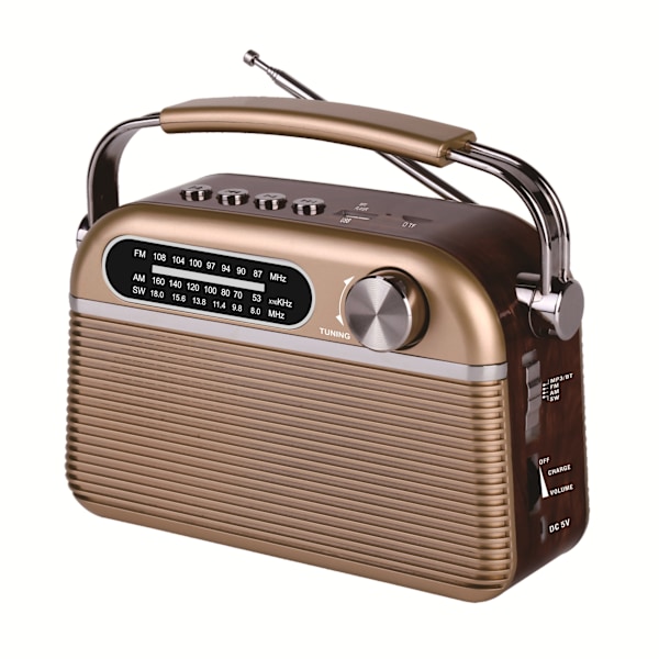 stk. Bærbar Radio Retro Design, Bluetooth, DAB FM, Indbygget Batteri, USB-Port, AUX, Sleep Timer, Teleskopantenne