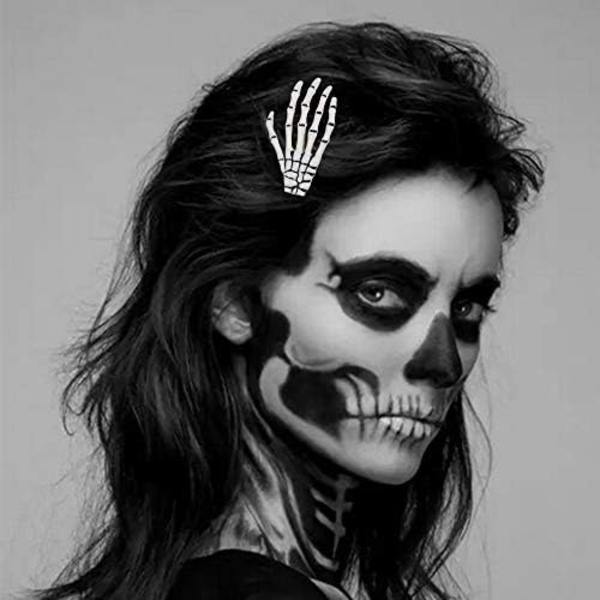 Halloween-luuranko kädet luu hiuspinnit - Valkoinen ja musta (2 paria), Punk Rock Horror hiuspinnit naisille ja tytöille