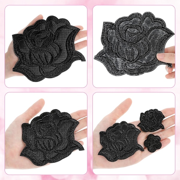 10 stk Sorte Jern-på Rose Blomster Patches til Tøj Designs Stof Reparation Blomst Sy på Brodererede Patches med 5 Størrelser