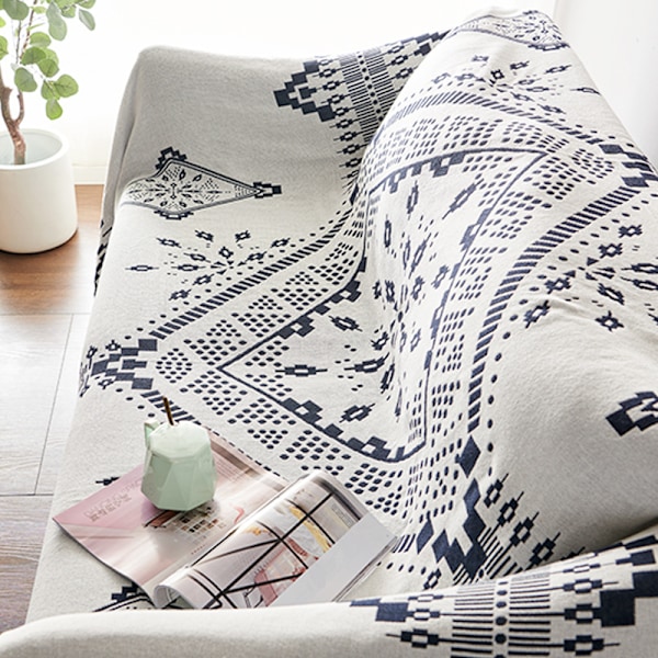 Tosidet strikket bomuldsreversibelt sofasæde Boho Couch Cov