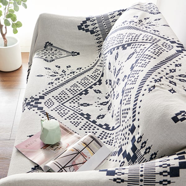 Tvåsidig stickad bomullsreversibel sofföverdrag Boho sofföverdrag C