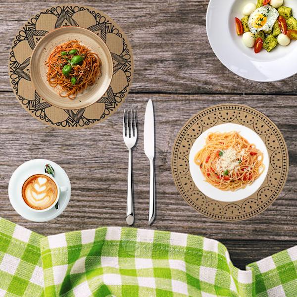 Bohemian Print Round Placemats PVC Braided Placemats Set of 6 Was