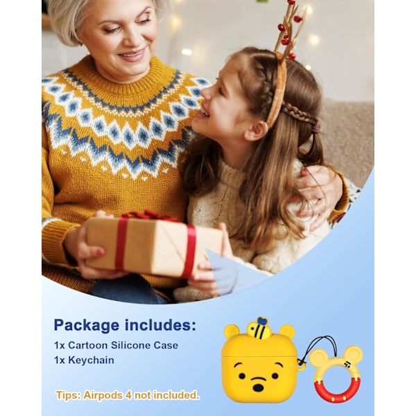 1 stk etui for Airpods 4. generasjon - med nøkkelring for AirPods 4. generasjon (2024) Gul Bjørn Søt Kawaii Morsom 3D Myk