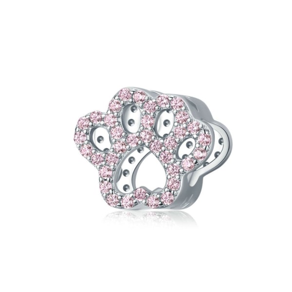 （Pink Paw Prints）Åbning 4,5 mm，Mat Farve Murano Glas Charm 925 Sterling Sølv Perler til Armbånd