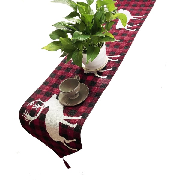 Julebordløber i rød og sort buffalo check plaid