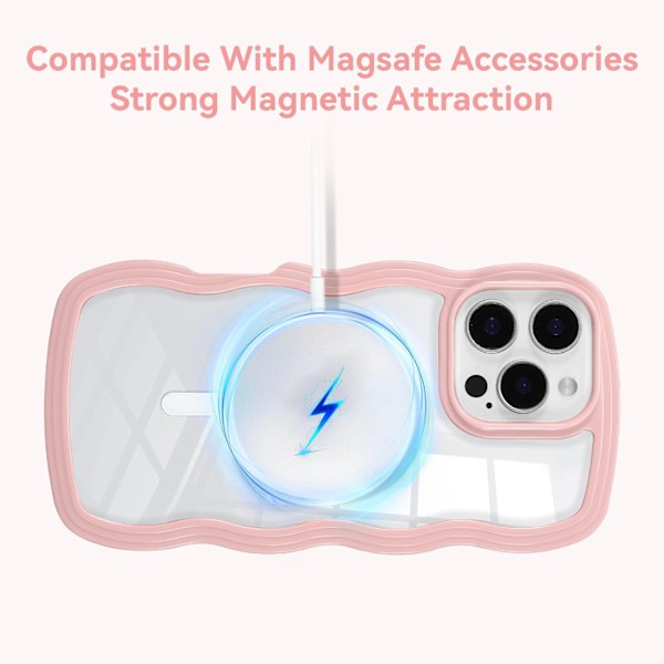 Magnetiskt iPhone 16 Pro Max-fodral Kompatibelt med MagSafe, Söt Lockig Vågrams Transparent Fodral för Flickor Kvinnor