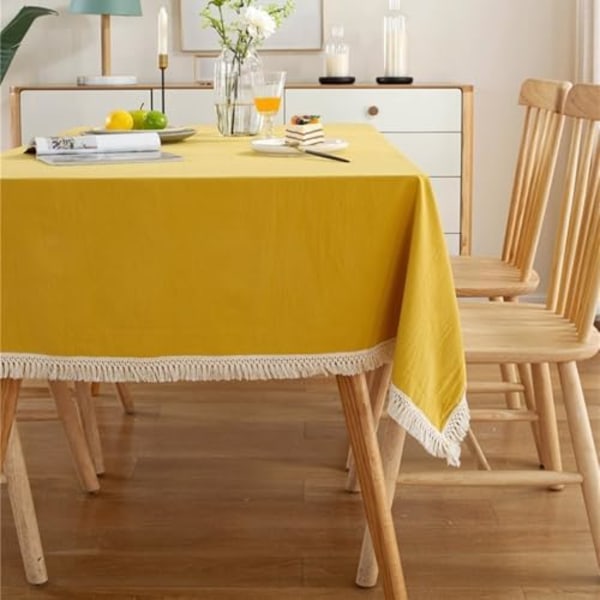 Lille Dekorativt Dug 90x90cm, Kaffebord Dug Bomuld til Natbord Solid Gul med Kant