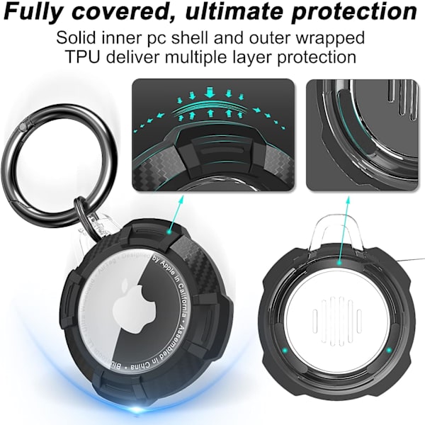 Tripho 2-pack Airtag-hållare (TPU & genomskinlig PC med dubbelt skydd)