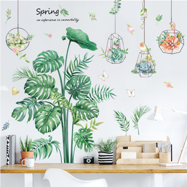 Tropical Monstera Leaves Wall Stickers, Green Plant Leaf Wal