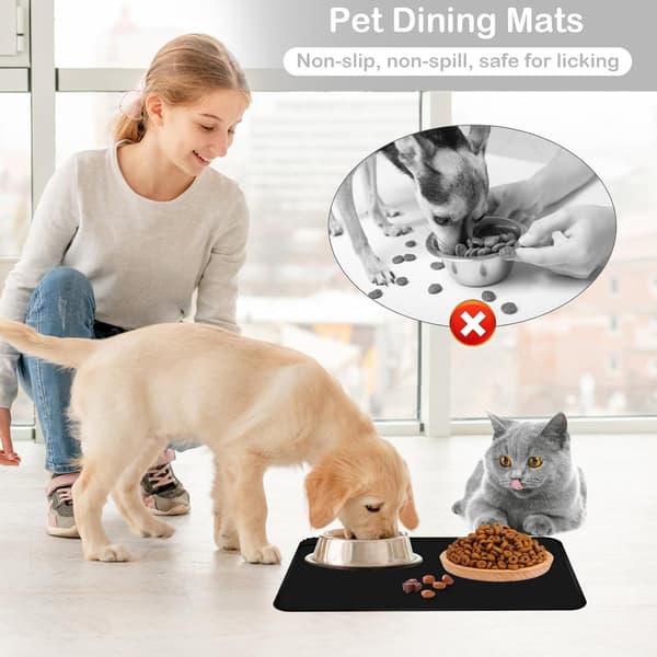 Fodermåtte til kat og hund, 48x30 cm silikone fodermåtte til hund og kat, sort og grå