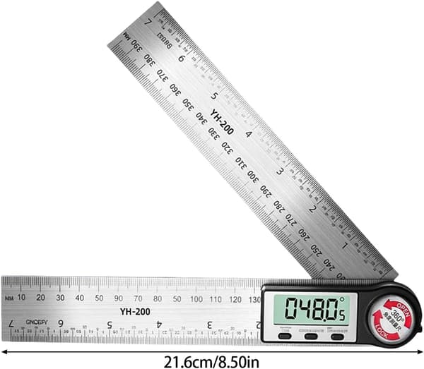 200 mm digital vinkelmåler i rustfrit stål med højpræcisions LCD-display til ingeniører og tømrere