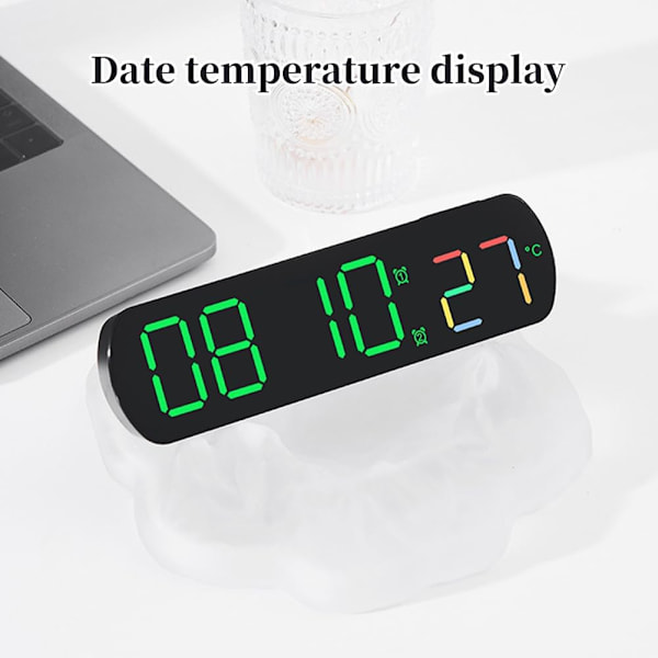 Digital väckarklocka, 6,5 tum 12/24H LED Tyst Justerbar Ljusstyrka Väckarklocka med Sekund Temperaturvisning Batteri