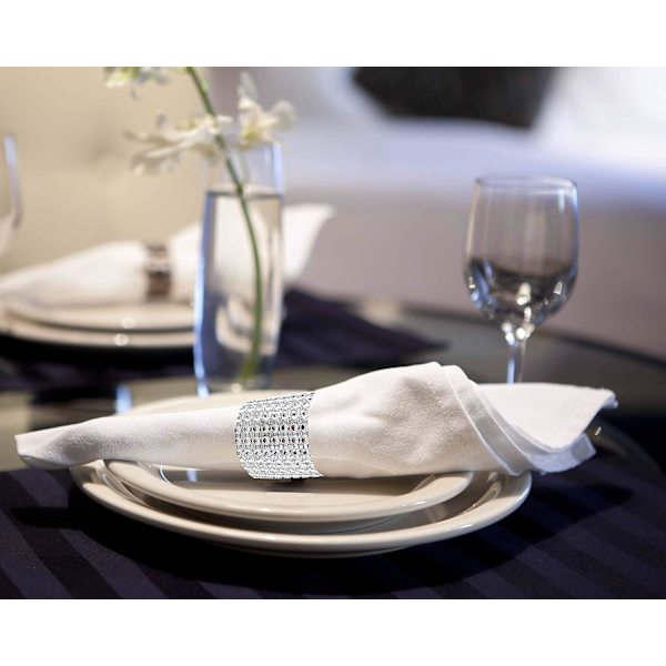 (Silver) Servettring Silver Rhinestone Ribbon Bling Prydnad för