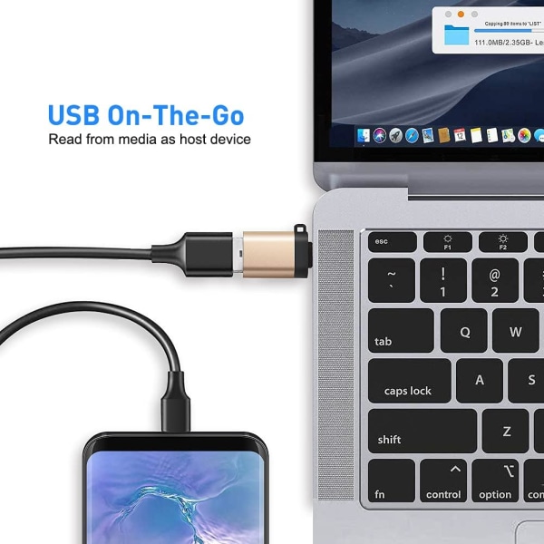 Gull, USB C til USB 3.0-adapter med snor (2-pakning), Seminer USB-C til USB-A hunn OTG-adapter U