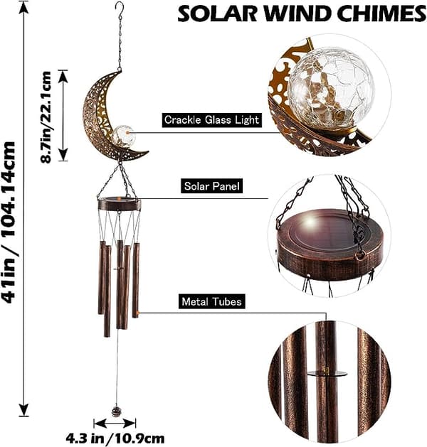 Blå dröm månskuren vindklocka, LED solcellsmobil,