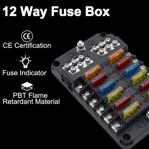 6/12-veis 12V sikringsboks, sikringsholder bladsikringer med 16 sikringer