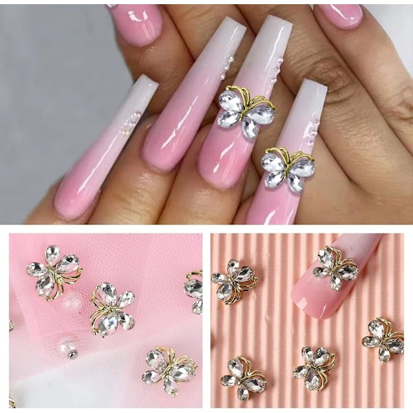 10 stk 3D Legering Sommerfugl Negle Charms Sommerfugl Negle Stene Negle Rhinestones Skinnende Krystal Sommerfugle Form Neglekunst Charm