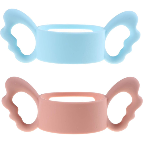 2-pak silikone babyflaskehåndtag med bred åbning, flaske ydre diameter over 6 cm Pink + Blue