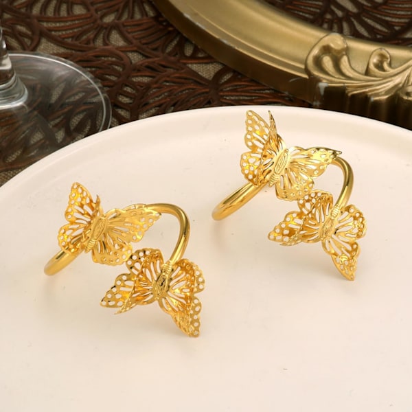 Sæt med 6 Butterfly Metal Serviettholdere Spænder Servietringe til Middag, Feriefester, Bryllup, Middagsfest, Valent