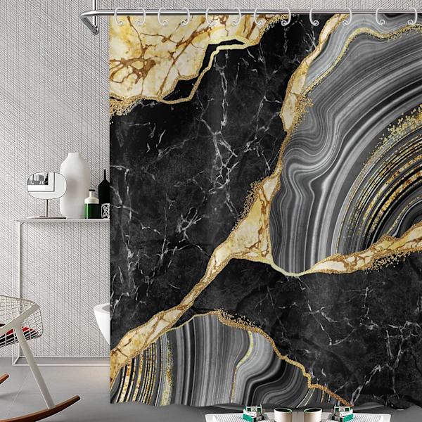 Marmor bruseforhæng 180x180, sort og guld glitter bruseforhæng