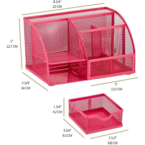 (Rød Rose) Mesh Skrivebordsarrangør Kontor med 7 Rum + Skuffe/Skrivebord Oprydning Slik/Pen Holder/Multi-