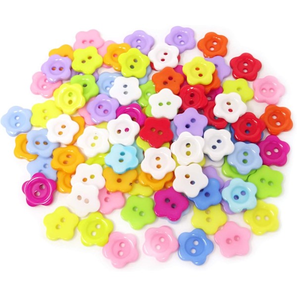 100 STK Resin Blomsterknapper 2 Hull Knapper Plast Blomster Syknapper Dekorative Knapper for Skjørt, Hansker, Gensere, Skjorter, Hatter, Skjerf, Hodeplagg