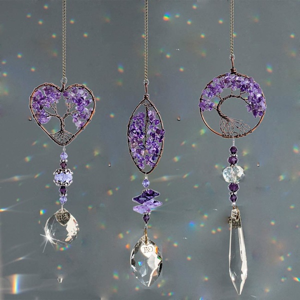 Setti 3 Fancy Purple Tree of Life Crystal Riippuvaa Riippua