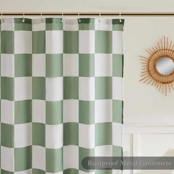 Salviegrøn ternet badeforhæng til badeværelset, smukt retro ternet badeforhæng, maskinvaskbart, 183 x 183 cm