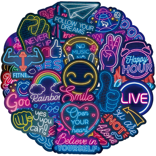 100 stk Neon Stickers med Positive Citater, Inspirerende Motiverende Sætninger Sticker, Vandafvisende Vinyl Stickers til PC Lap