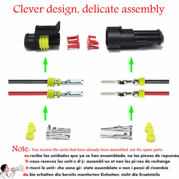 Waterproof Connector, 2 Pin Self-Locking Electrical Wire Connectors with 16 AWG Marine Wire for Car,