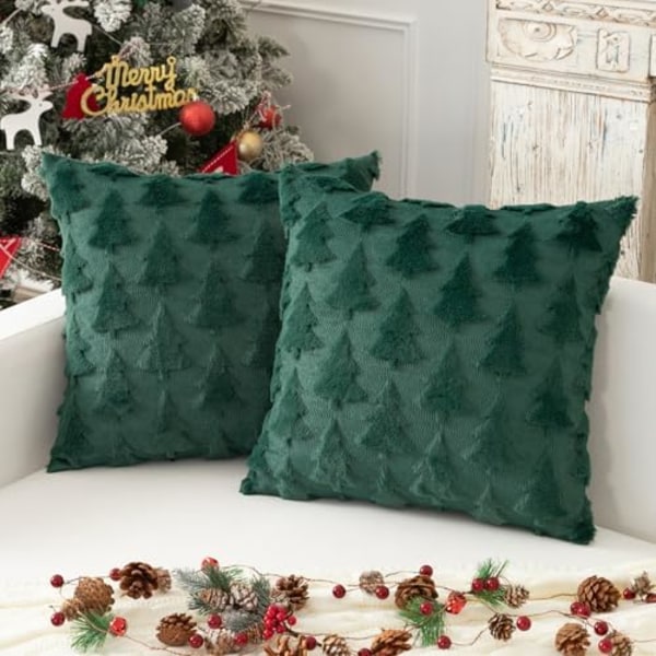 Julepynt Putertrekk 18x18 Tommer Myk Pluss Faux Fur Jacquard Kastputer Puter Trekk for Sofa Holi