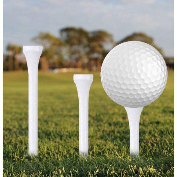 Pakke med 100 bionedbrydelige XL hvide trægolf tees 70mm