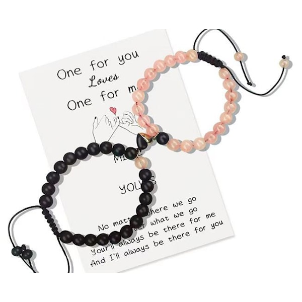 8mm Naturstenperler Healing Krystaller Stræk Armbånd Matchende Hjerte Charms Justerbar til Hans og Hendes Smykke Elsker