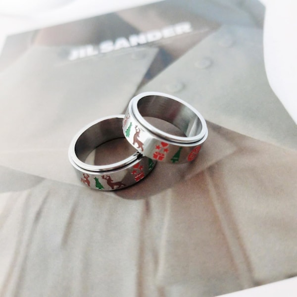 1 st  Jultomte Fidget Spinner Band Ring för Kvinnor Män Klassisk Julröd Grön Färg Rostfritt Stål Ångest Ring S