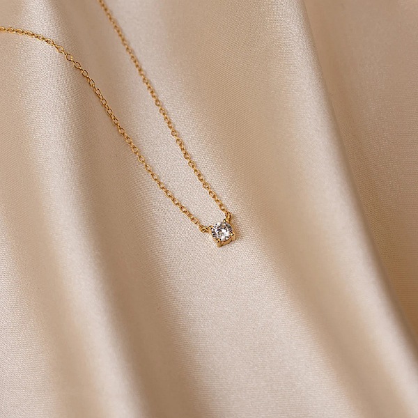 Diamanthalskæder til kvinder, Slank 14k Guld/Sterlingsølv Choker Halskæde Enkel Guldbelagt Smykker Halskæder til K