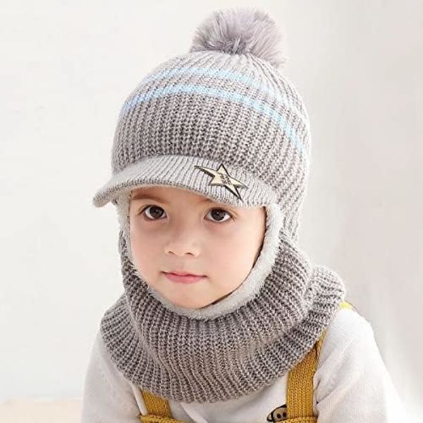 Vinter varm strikket fleece lue med visirhette for barn
