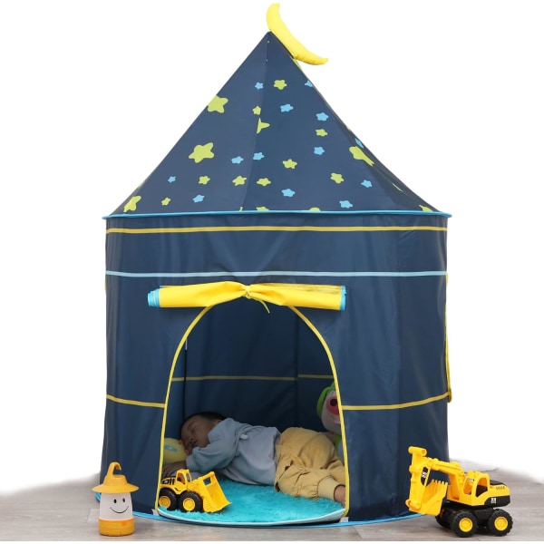 (Månblå) Lektält för barn med tända stjärnor Teepee lektält Princess Castle Tält för inomhus och O
